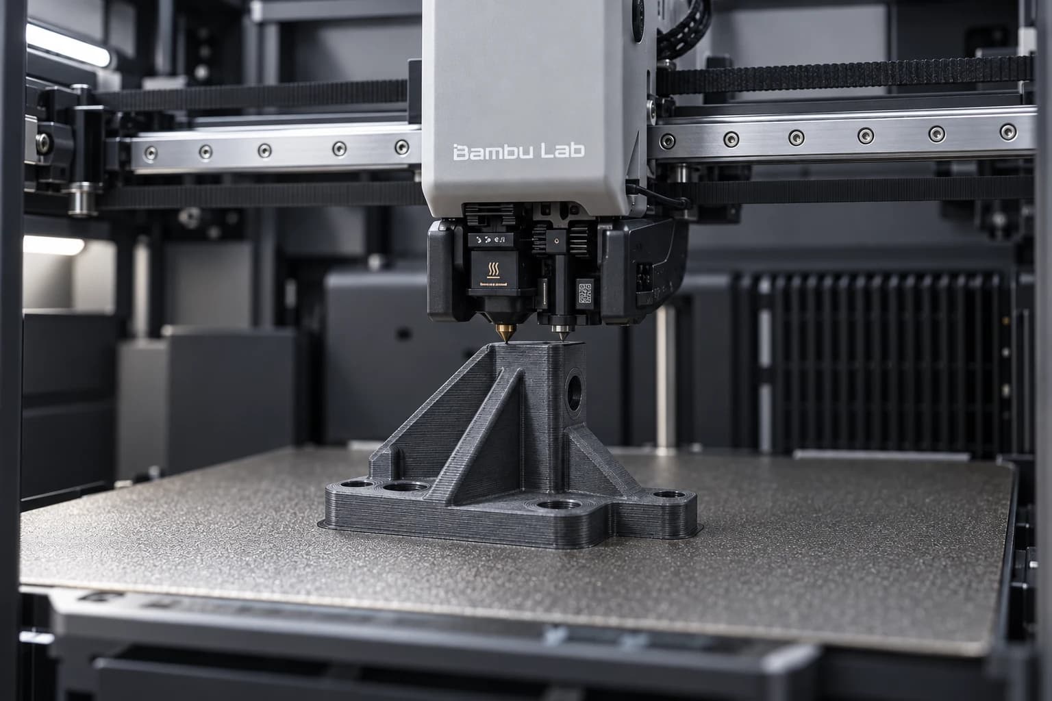 Ilustrație generată pe baza Bambu Lab H2C: printarea din filament a unui suport mecanic